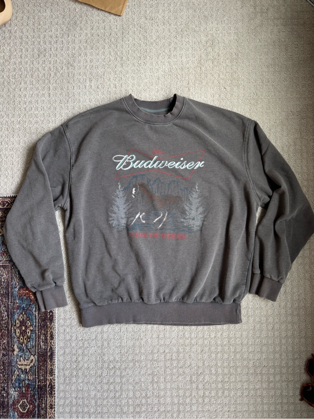 Budweiser Charcoal Gray Graphic Crewneck Sweatshirt